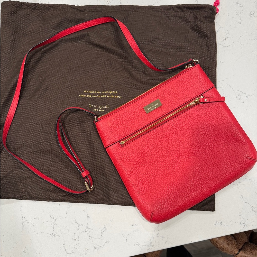 kate spade Pebbled Red Leather Crossbody with Gold Hardware